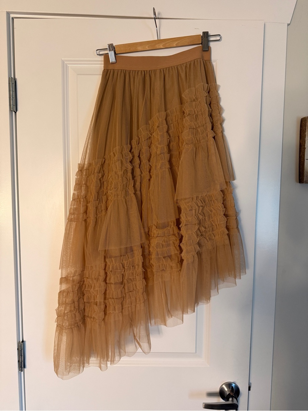 Asymmetric Ruffle Tulle Skirt - Camel